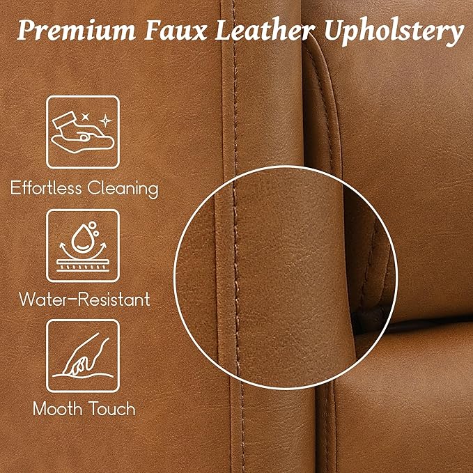 leovanni Push Back Recliner Chair Faxu Leather Upholstered Recliner with Adjustable Backrest and Footrest Modern Comfy Reclining for Living Room Bedroom Small Spaces Brown