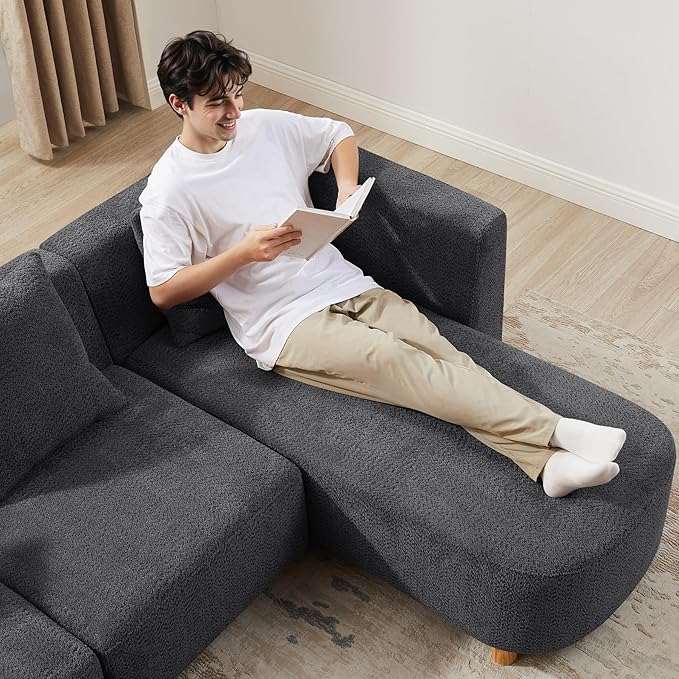 VANOMi 113 Sectional Sofa with 4 Pillows U-Shaped 4-Seater Comfy Boucle Cloud Couch Modern Double Chaises Lounge Sofas for Living Room Office Apartment (Dark Gray-U)