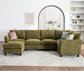 124.4 U Shaped Sectional Couches with Storage Ottoman 6 Seater Chenille Upholstered Modular Sectional Sofa Cloud Couch Sectional Sectional Couches for Living Room Bedroom &amp Apartment (Green)
