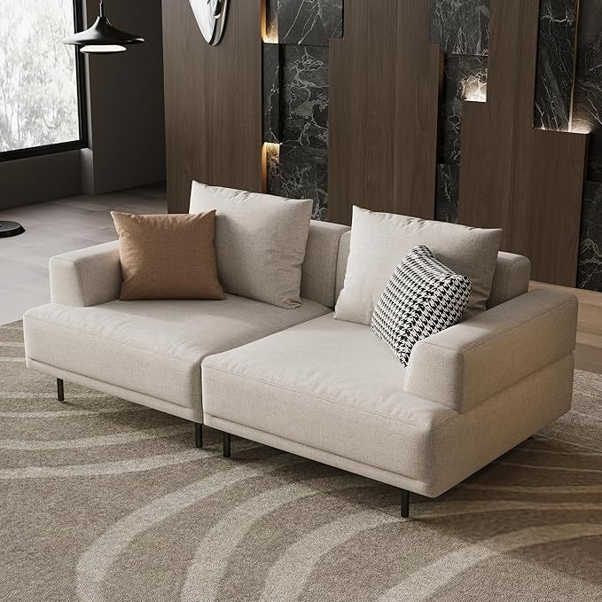 Cream Fabric Sectional Sofa – Contemporary Upholstered Couch with Metal Legs for Living Room (66.1inch-2Seats)