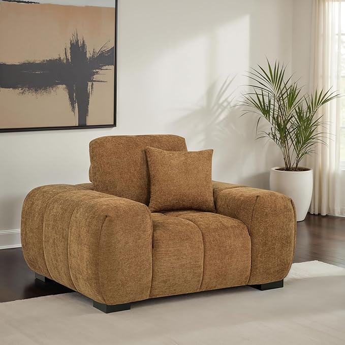 Coaster Home Furnishings - Octavia - Fabric Upholstered Track Arm Accent Chair with Curved Shape Tufted Waterfall Seat and Reversible Back Cushion - Living Room - Amber - 509343