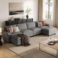 LINSY HOME 157'' Modular Sectional Sofa Grey Couch Corduroy Cloud Couches for Living Room U Shaped Couch with Movable Ottoman Modern Cloud Sectional Sofas for Bedroom and Apartment Grey