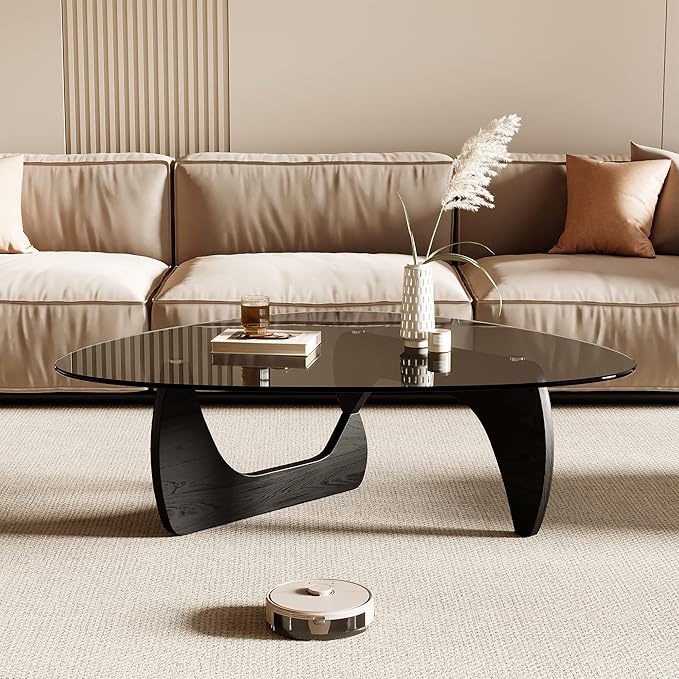 Honyee Morden Coffee Table 42.5 x 28.5 x 16.1 Triangle Tempered Glass Top for Living Room Color: Black