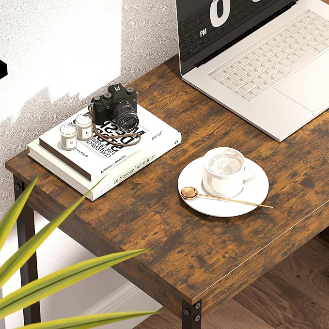 Manora 43 Inch Computer Desk with Drawers and Power Outlet Home Office Computer Tables for Laptop with Open Shelves Small Desk for Small Spaces Rustic Brown