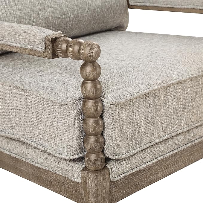 OSP Home Furnishings Fletcher Spindle Accent Chair with Rustic Brown Finish Fog Beige Upholstery