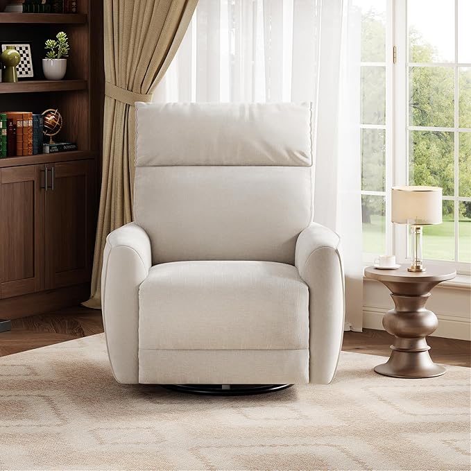GarveeHome Power Recliner Chair 270° Swivel Glider with USB Charging Port Large PU Leather Seat Wide 22.4 Ergonomic High Back for Living Room Nursery (Beige)