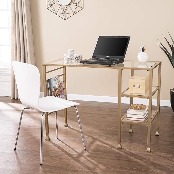 SEI Furniture Jaymes Gold Metal/Glass Writing Desk Soft Gold