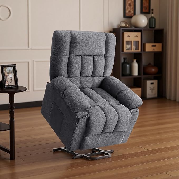 Power Lift Recliner Chair for Adult with Heated and Full Body Massage Glider Nursery Chair with Cup Holder and USB Charge Port Oversided Swivel Rocker Recliner for Living/Study/Bedroom Room Grey