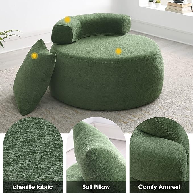 32 Solid Wood Lounge Chair with Pillow Easy to Move Modern Chenille Reading Chair High Stretch Round Sofa for Bedroom Living Room Lounge Hotel 3 Colors