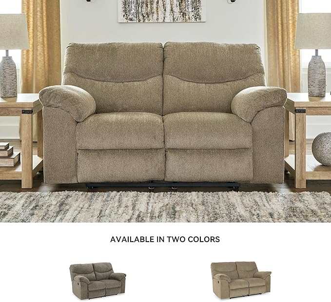 Signature Design by Ashley Alphons Transitional Tufted Reclining Loveseat Light Brown