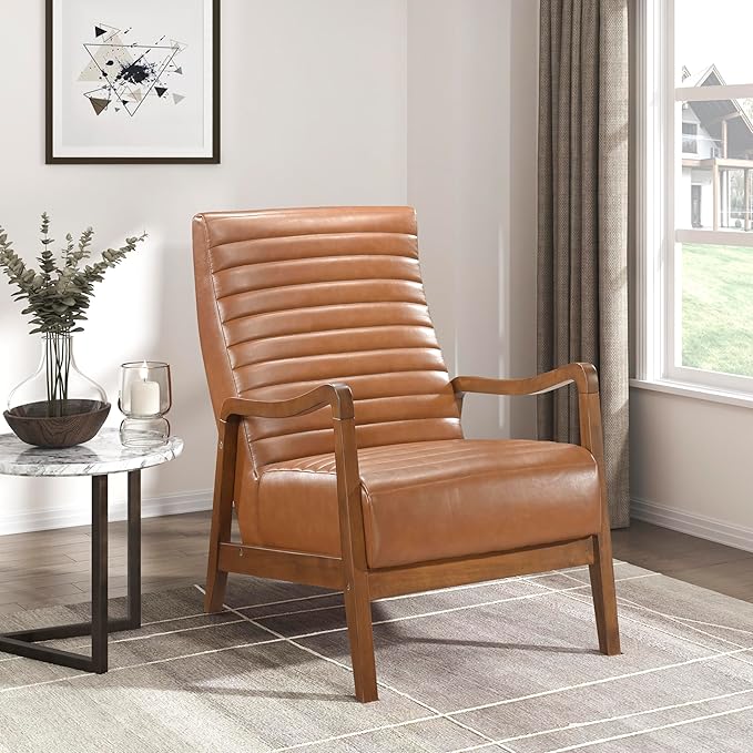 Lexicon High Back Accent Chair Mid Century Modern Chairs Living Room Chairs Reading Chair for Bedroom with Solid Wood Armrests and Legs Lounge Chair for Bedroom Living Room Sunroom Office Camel