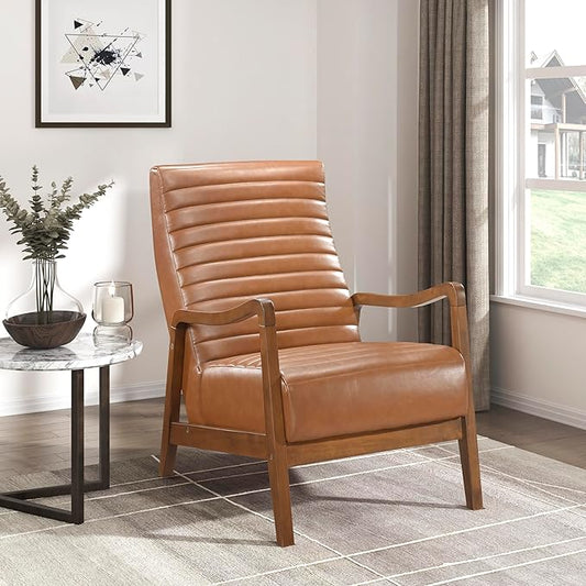 Lexicon High Back Accent Chair Mid Century Modern Chairs Living Room Chairs Reading Chair for Bedroom with Solid Wood Armrests and Legs Lounge Chair for Bedroom Living Room Sunroom Office Camel