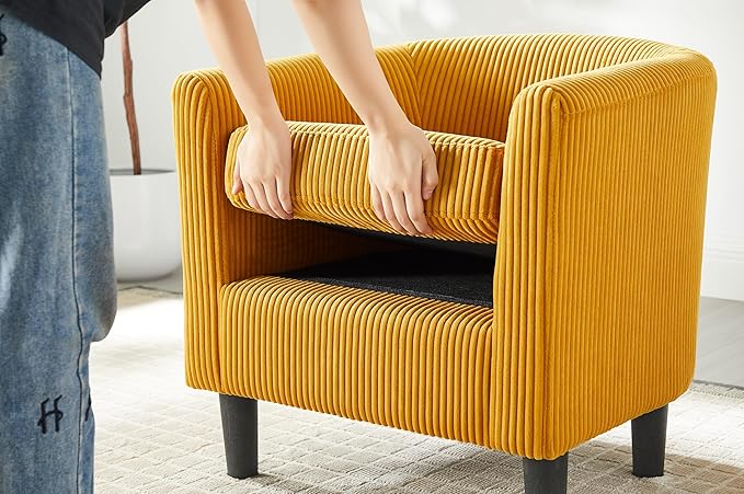 Modern Accent ChairUpholstered Arm Chair Corduroy Single Sofa Chair with Ottoman Foot Rest Comfy Armchair for Living Room Bedroom and OfficeYellow SZ170