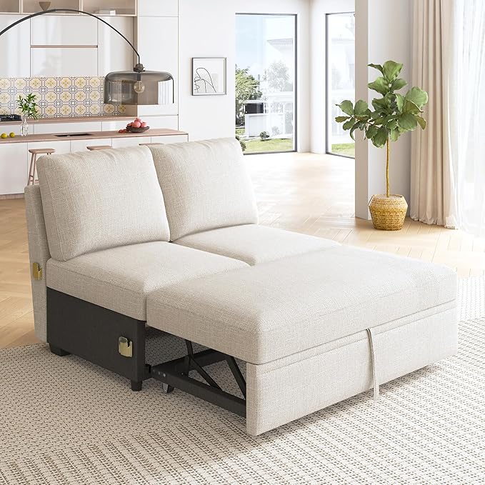 HONBAY Pull Out Bed for Modular Sectional Sleeper Sofa Armless Loveseat with Pull Out Bed for Sectional Couch Beige