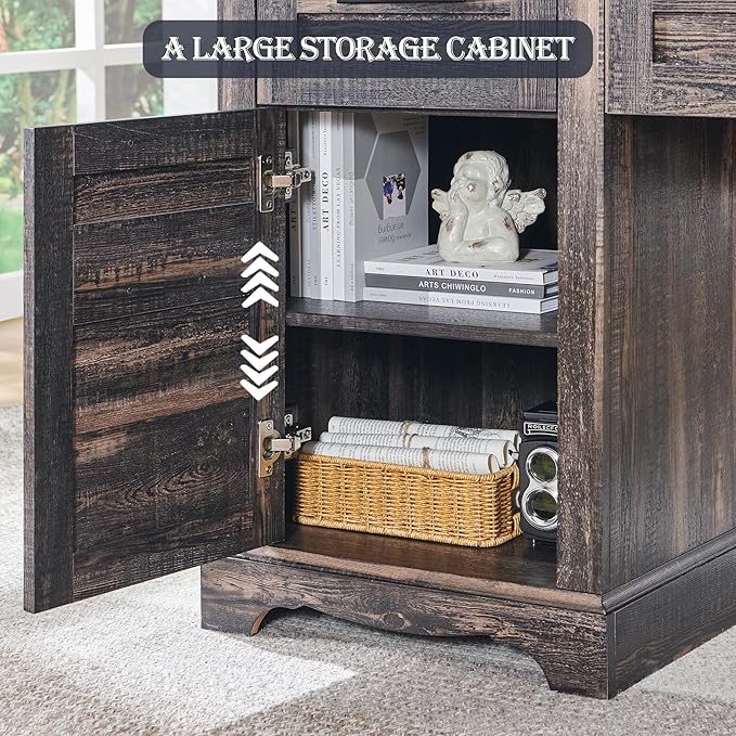 RedLemon 60 Farmhouse L Shaped Executive Desk with Drawers Wood Home Office Corner Desk with Charging Station File Drawer Storage Cabinet Rustic Computer Writing Desk (Dark Rustic Oak)