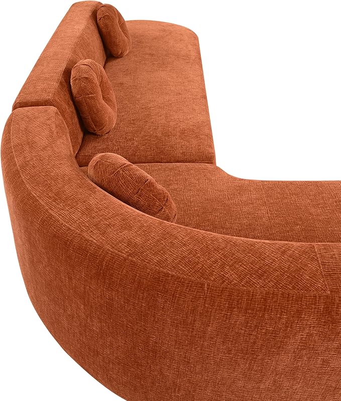 122'' Modern Extra Large Sectional Sofa Soft Fabric Upholstery Elegant Curved Design 4-5 Seater Upholstered Couches with 3 Round CushionsHigh-Resilience Foam for Ultimate Comfort (Orange-rt90)
