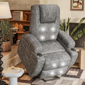 Electric Power Lift Recliner Chair with Massage for Elderly Corduroy Fabric Recliner Single Sofa with Cup Holders Side Pockets and Remote Control for Living Room Bedroom (Leathaire Light Gray)