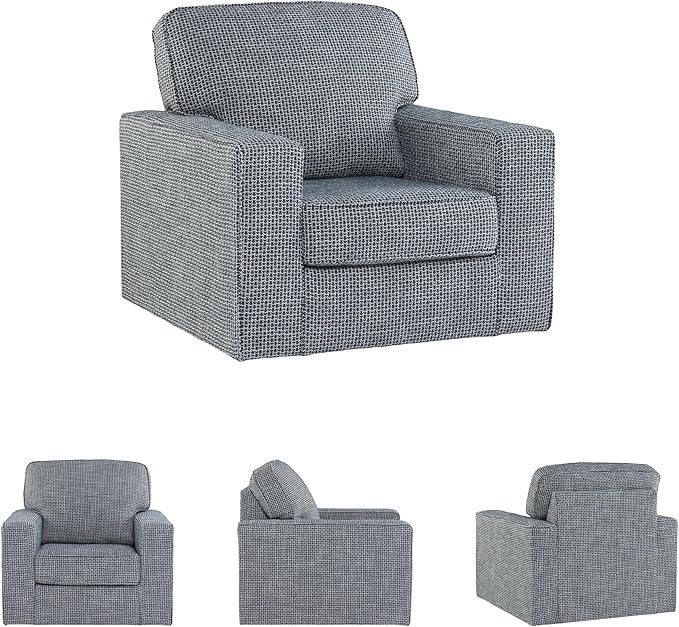 Signature Design by Ashley Olwenburg Casual Swivel Accent Chair with Track Arms Metal Swivel Base and Removable Cushions Blue