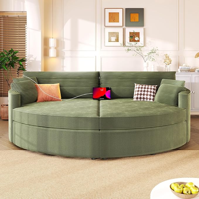 JUSTONE Ultimate Comfort 102.3 Oversized Sofa Bed Double Chaise Lounge with Deep Seat &amp USB Charging Multi-Functional Green Loveseat for Living Room