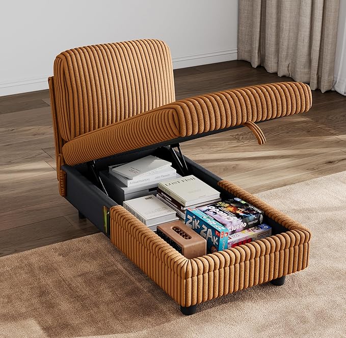 LINSY HOME Module for Sectional Sleeper Sofa Couch Plush Corduroy Customizable Sleeper Sofa - Pull Out Sofa Storage Double Seater Storage Chaise Armrest Storage Ottoman Corner Seat