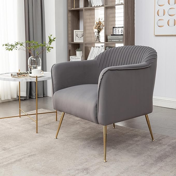 Contemporary Velvet Accent Chairs for Living Room Bedroom and Entryway Modern Armchair with Sleek Metal Legs Elegant Seating Solution for Small Spaces Grey
