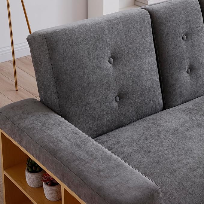 KEIKI Multi-Functional Sofa Sleeper with Storage Ottoman and Two Pull Out Drawer Fold Out Couch Bed with Side Storage Rack and Drop Down Table with 2 Cup Holders