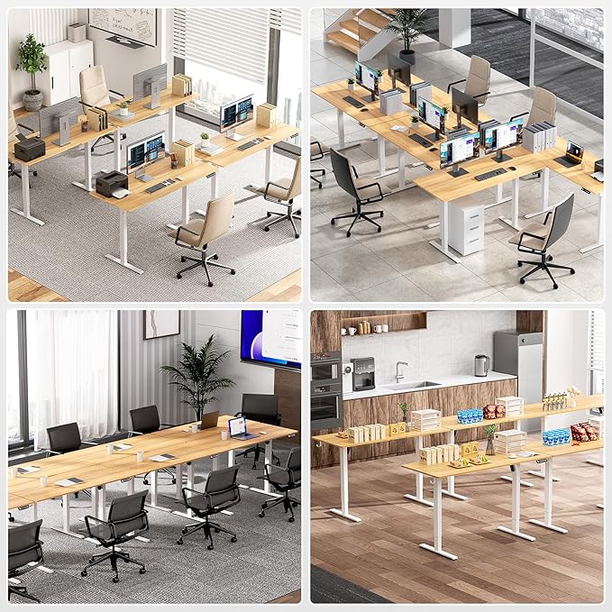 Electric Standing Desk Height Adjustable Desk 63 inch 4 Memory Height Ergonomic Sit Stand up Desk for Home Office Oak 2 Split Boards