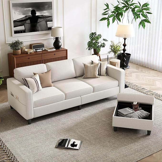Small Sectional Couch L Shaped Sectional White Couch in a Box Small Couches with Ottoman 3 Seater Sofa for Living Room Apartment Dorm Office