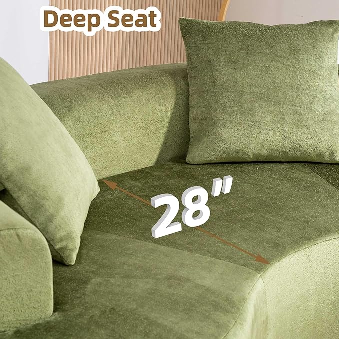 DYHOME Curved Loveseat Cloud Couch 79 Green Modern Curved Couch Sofa for Living Room Chenille Cloud Sectional Sofa with 2 Pillows for Small Spaces Wide Armrest &amp Memory Foam No Assembly Requi