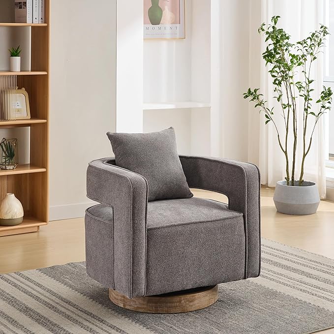 29.1 W Swivel Accent Chair with Open Back Modern Comfy Sofa Chair with Rubberwood Base 360 Degree Comfy Lounge Reading Armchair for Living Room Bedroom Nursery Office or Club (Charcoal)