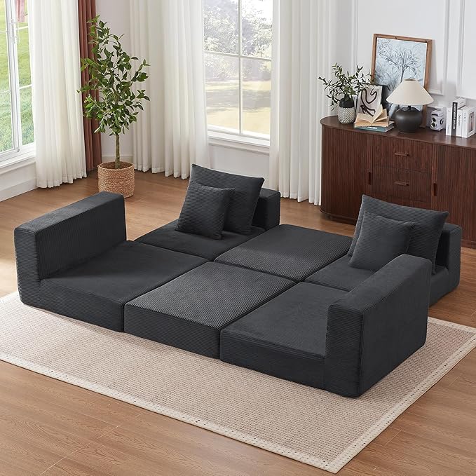 Modular Loveseat L Shaped SofaBoneless Cloud Couch with Ottoman (Deep Gray) | Freely Combination No Assemble Required Modular Design Breathable Fabric Convertible to Bed Futon Bed