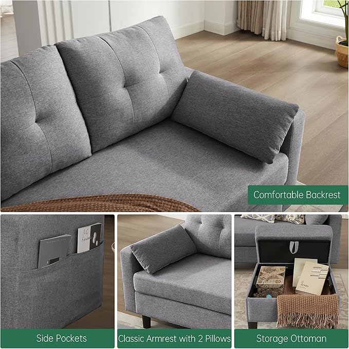 Sectional Sofa Couch Sleeper Sofa Bed 101 Convertible U Shaped Couch with Double Chaise 4-Seat Sofa Set for Living Room Light Grey
