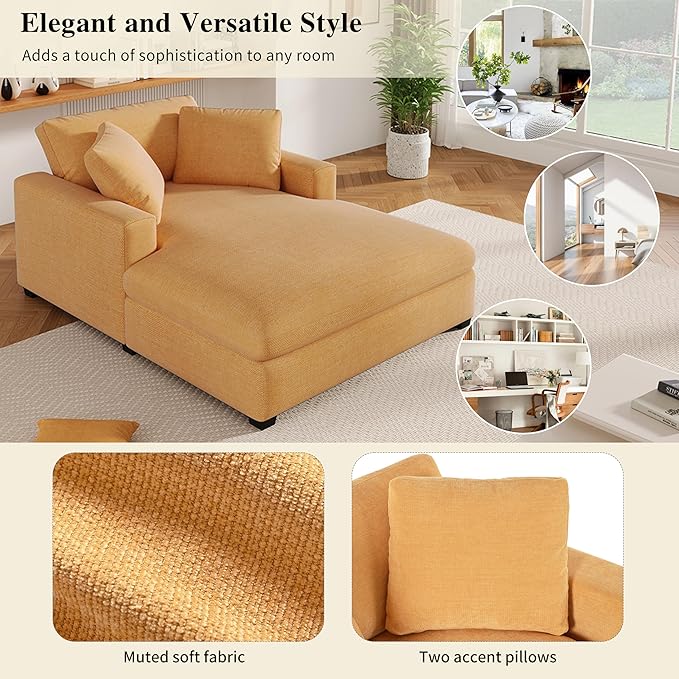 43.3 W Oversized Chaise Lounge Chair Modern Comfy Sofa Deep Seat Couch Durable Frame with Solid Wood Legs Comfy Reclining Sleeper Chair for Living RoomOffice (Yellow233)