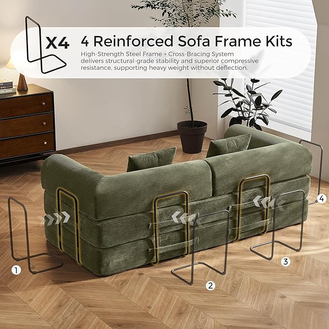 79 Modular Floor Sofa Convertible Sleeper Sofa Bed Removable Backrest Design Spacious Sleeping Area Easy Setup for Game Room Apartment (Light Green)