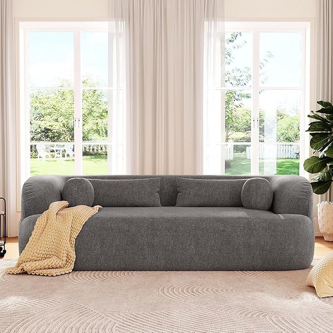 86 Curved Cloud Couch Curved SofaBoneless Couch Upholstered Sofa with Pillows No Assembly NeedChenille with High-Density Foam 3-Seater Luxury Modern Compressed SofaGray