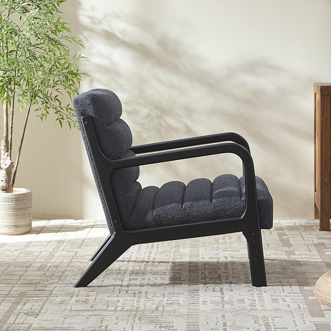VKNOW Accent Chairs with Rubberwood Frame Accent Chairs Set of 2 Mid-Century Modern Upholstered Reading Armchair High Back Lounge Armchair Living Room Chair for Bedroom Reading Room Dark Blue