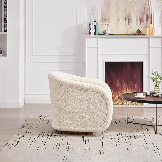 29.92 Modern Curved Sofa Chair360 Degree Swivel Barrel Chair Comfy Teddy Upholstery Pumpkin-Shaped Swivel Accent Chairs Single Sofa Armchair for Living Room BedroomOfficeReading RoomSmall Space