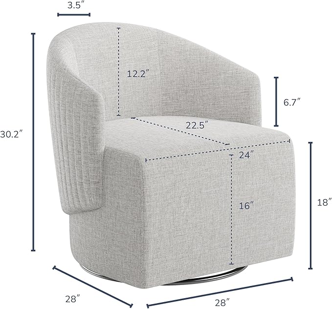 BELLEZE Swivel Accent Chair Modern Upholstered Swivel Armchair 360 Degree Barrel Chair Comfy Corner Chair for Living Room Bedroom - Malta (Light Grey)