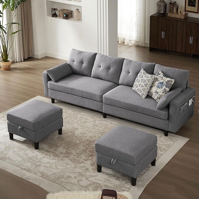 Sectional Sofa Couch Sleeper Sofa Bed 101 Convertible U Shaped Couch with Double Chaise 4-Seat Sofa Set for Living Room Light Grey