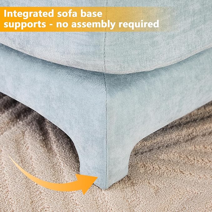 Livavege 105.9 Modular Sectional Sofa Couches for Living Room Modern Comfy 3 Seater Couch with Thick Cushions &amp Solid Wood Frame Upholstered Chenille Deep Seat Sofas for Bedroom Apartment Blu