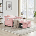 3-in-1 Velvet Chair-bed Adjustable Backrest Pull-out Chaise Lounger Tufted Cushioning Side Organizer Pocket Space-saving Convertible Seating for Living Room Apartment Guestroom Office (Pink)