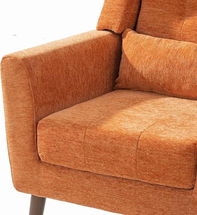 Generic Modern Accent ChairChenille Arm Chairs for Living RoomUpholstered Mordern ArmchairComfy Soft Padded Lounge Chair in Small Space Bedroom w/Pillow Solid Wood Leg (Orange)