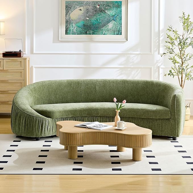 WILLIAMSPACE 92.13 Curved Sofa Couch Modern Oversized Upholstered Cloud Couch Luxury 4-Seat Sofa for Living Room Apartment Fabric - Green