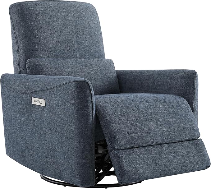 CHITA Power Recliner Chair Swivel Glider FSC Certified Upholstered Fabric Living Room Nursery Reclining Sofa Chair with Lumbar Support Ink Blue