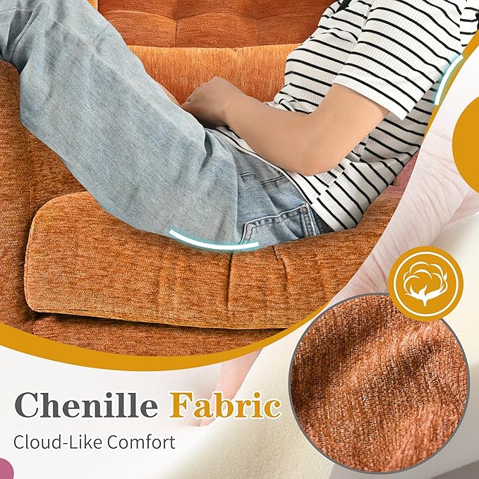 Accent Chair Set of 2 Upholstered Armchair with Pillow Fabric Single Sofa Chair with Lounge Seat and Wood Legs Accent Chair for Living Room Small Spaces (Orange Set of 2)