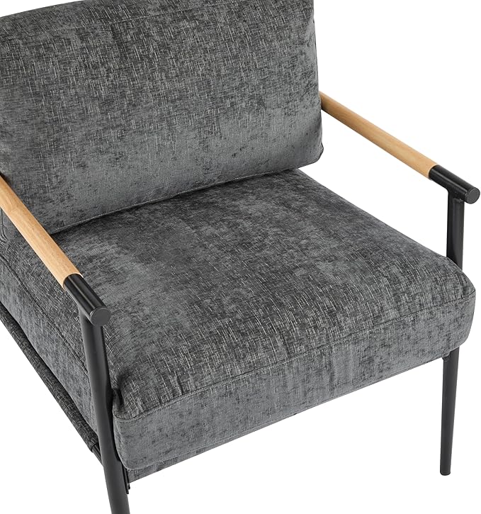 Modern Accent Chair Lounge Arm Chair Upholstered Armchair with Plush Cushions Single Chairs with Metal FrameWooden Armrest - Perfect for OfficeLiving RoomBedroomGrey