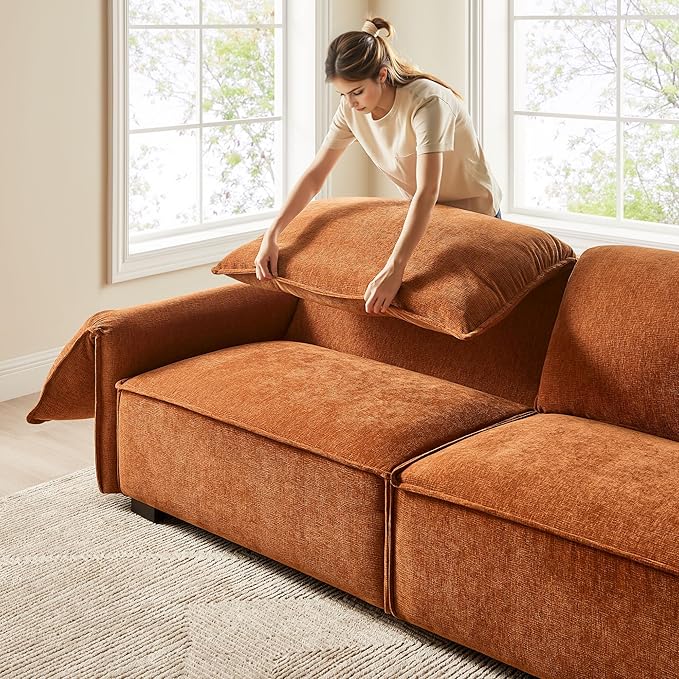 VANOMi 92.9 Sofa Couch for Living Room Modern Comfy 3-Seater Cloud Sofas Chenille Small Couches for Small Spaces Upholstered Deep Seat Couch for Bedroom Apartment (Curry)