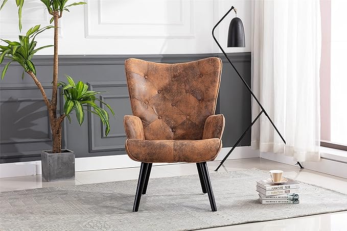 Accent Chair Living Room/Bed Room Modern Leisure Chair Coffee Color Microfiber Fabric