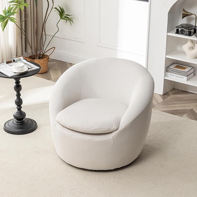 360°Swive Decorative ChairModern Comfortable Barrel Chair Reading Chairs for Living RoomBedroomDressing RoomBeige Linen