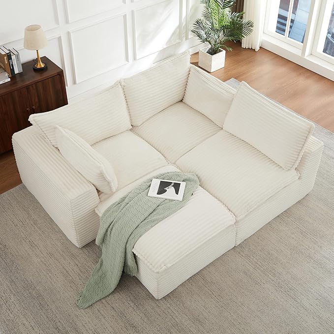 KEIKI 110 Cloud Sectional Sofa with Ottoman Convertible L-Shape Couch for Apartments Space-Saving Modular Design for Small Living Rooms &amp Modern Homes